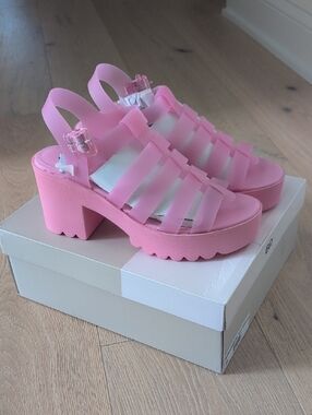 Pink Chunky Jelly Sandals - Women's Platform Heels